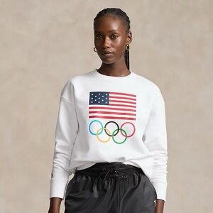 Polo by Ralph Lauren White Crewneck with Flag and Olympic Rings